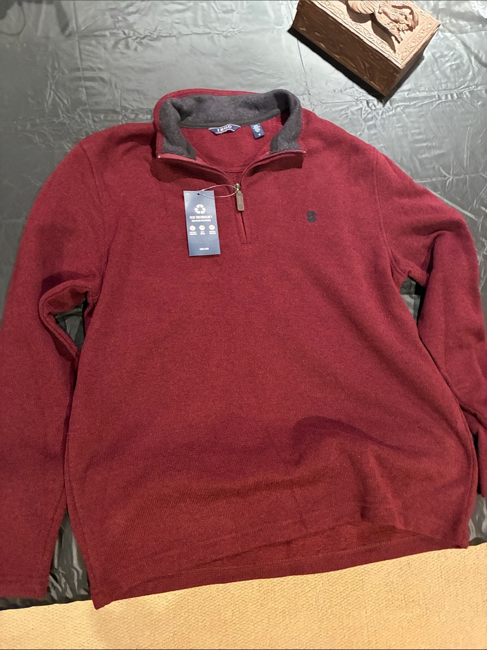 Izod Men’s Zip-Up Sweater in Burgundy with Gray Collar